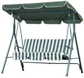 Outsunny Baloiço de Jardim de 3 Lugares com Almofada Toldo Ajustável e Estrutura de Metal para Balcão Terraço Patio Carga Máx. 200kg 172x110x153cm Verde e Branco