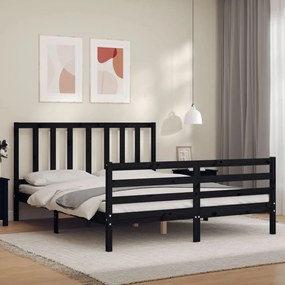 Estrutura de cama com cabeceira 160x200 cm madeira maciça preto