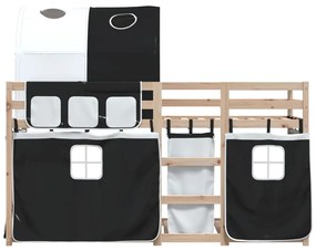 Beliche com cortinas 75x190 cm pinho maciço branco e preto