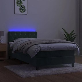 Cama box spring c/ colchão/LED 80x200 cm veludo verde-escuro