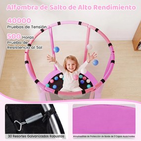 Trampolim Infantil, 140 x 140 x 214 cm, 6 em 1 com Acessórios de Brincadeira, Cor-de-rosa