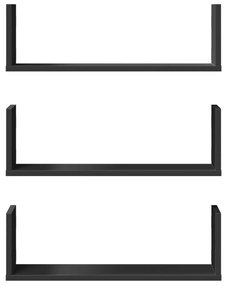 Prateleiras de parede 3 pcs 58x18x18 cm deriv. de madeira preto