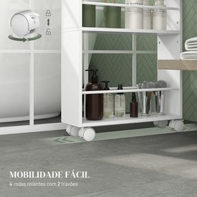 Carrinho Auxiliar com rodas 3 prateleiras com Barras Laterais e Alças para Banheiro cozinha 45x15x80 cm Branco