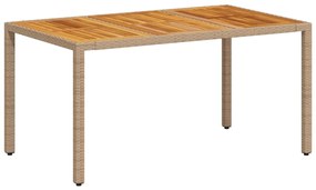 Mesa de jardim 150x90x75 cm vime PE e madeira de acácia bege