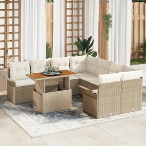 Conjunto de Sofá de Jardim vidaXL 9 Peças com Almofadas Bege Vime Poli