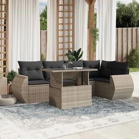 7 pcs conj. sofás jardim com almofadões vime PE cinzento-claro