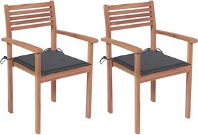 vidaXL Cadeiras de jardim c/ almofadões antracite 2 pcs teca maciça