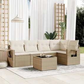 6 pcs conjunto de sofás p/ jardim com almofadões vime PE bege
