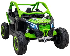 Carro elétrico para Crianças 24V 4x200W 2 Lugares, Buggy Can-Am Maverick Turbo RR Rodas de EVA, Assento de couro Verde