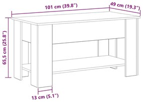 Mesa de Café de Carvalho Preto - 101x49x52 cm Feita de Madeira Reforça
