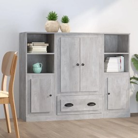 vidaXL Armários altos 3 pcs derivados de madeira cinzento cimento