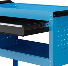 Carrinho de Ferramentas com 3 Bandejas e Gaveta Rodas com Travões Pega Lateral Painel Lateral Perfurado 82x35x76 cm Azul