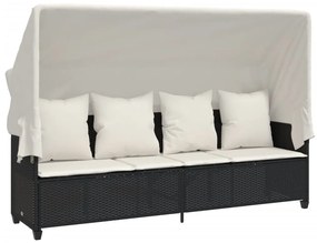 5 pcs conjunto sofás de jardim com almofadões vime PE preto