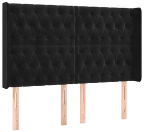 Cabeceira de cama c/ luzes LED veludo 163x16x118/128 cm preto