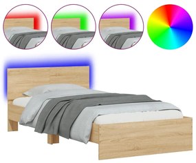 Estrutura cama c/ cabeceira/luzes LED 100x200cm carvalho sonoma