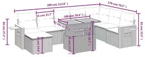 9 pcs conjunto de sofás p/ jardim c/ almofadões vime PE preto
