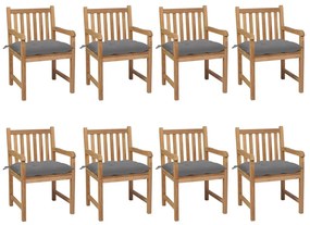 vidaXL Cadeiras de jardim c/ almofadões cinzento 8 pcs teca maciça