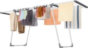 Estendal roupa, secador de roupa de pé, 62,5 x (113,5-200) x 90 cm com braços extensíveis Branco-cinza