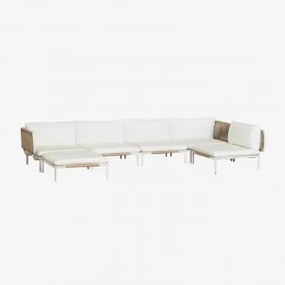 Sofá Modular De Jardim Em Canto De 5 Peças Com Puff Em Aço Roubly Beige De Amêndoa - Sklum