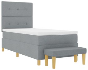 Cama Box Spring com Colchão e Banco Cinza Claro 90x200 cm em Tecido