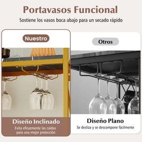 Garrafeira para Vinho 21 Garrafas com Suporte para Copos e Bancada em Madeira 93 x 38 x 102 cm Preto e Dourado