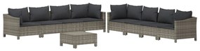 9 pcs conjunto lounge de jardim c/ almofadões vime PE cinzento