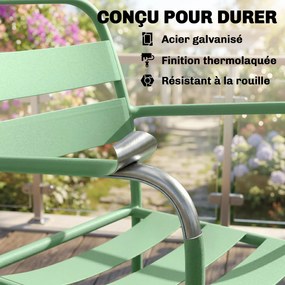 Conjunto de jardim estilo bistrô de 3 peças - mesa baixa em vidro temperado e 2 cadeiras com ripas, estrutura em aço galvanizado, verde