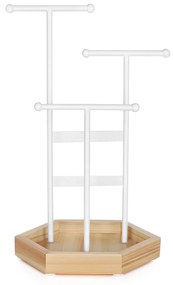 Suporte organizador de joias de metal e madeira com base hexagonal | SONGMICS | 20,5 x 18 x 36 cm | natural | JJS03NW.