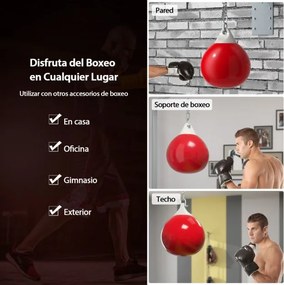 Saco de boxe com água de 45 cm e 50 kg com corrente metálica ajustável, mangueira de injeção de água, soco de boxe para adultos, vermelho e branco