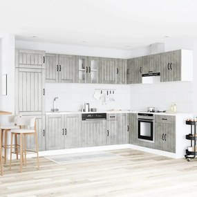 Armário de Cozinha vidaXL "Lucca" com Duas Pias em Cinza Concreto e Madeira de Engenharia