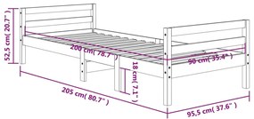 Estrutura de cama 90x200 cm madeira pinho maciça castanho cera