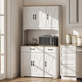 Aparador Alto de Cozinha, 94 x 39,5 x 175,2 cm, 6 Portas e 2 Gavetas, Branco