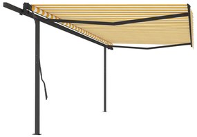 vidaXL Toldo retrátil manual com postes 5x3,5 m amarelo e branco