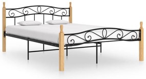 Estrutura de cama 140x200cm metal/madeira carvalho maciça preto