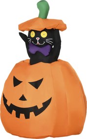 Abóbora Insuflável de Halloween com Gato Altura 91-115cm Decoração de