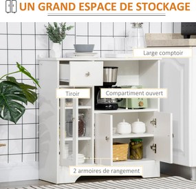 Aparador de cozinha moderno com porta de vidro, gaveta, nicho amplo e prateleiras ajustáveis 80 x 30 x 82 cm branco