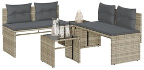 4 pcs conj. sofás jardim c/ almofadões vime PE cinzento-claro