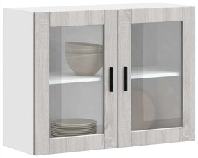 Armário de parede de cozinha porta de vidro Porto cinza sonoma