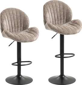 HOMCOM Conjunto de 2 Bancos de Bar Giratórios em Chenille com Altura Ajustável 62-83 cm, Encosto e Apoio para os Pés, Moka | Aosom Portugal