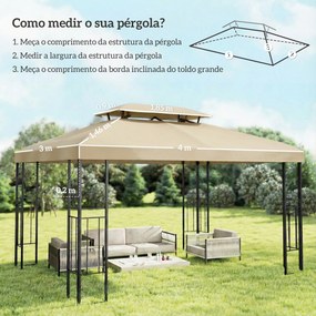 Teto de Reposição 4x3 m com Teto Duplo Orifícios de Drenagem e Proteção UV Apenas Teto (NÃO INCLUI ESTRUTURA) Creme