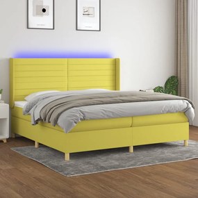 Cama box spring c/ colchão e LED 200x200 cm tecido verde