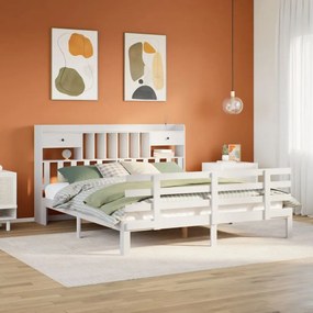 vidaXL Cama com estante sem colchão 200x200 cm pinho maciço branco