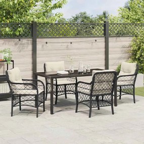 Conjunto de Jantar de Jardim com 5 Peças da e Almofadas Pretas em Ratt