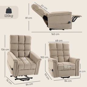 Poltrona Elevatória Elétrico, 93 x 84 x 102 cm, Encosto Reclinável, Castanho