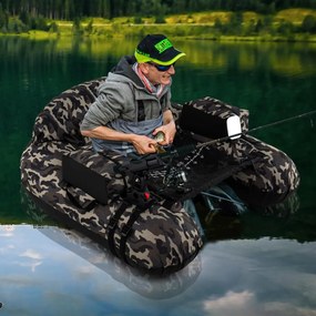 Barco de pesca insuflável 111 x 104 x 46 cm, com remo de alumínio, suporte ajustável para cana de pesca, bolsos de armazenamento, Camuflado