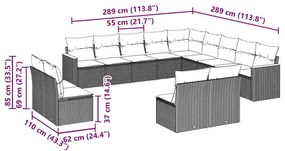 13 pcs conjunto de sofás de jardim com almofadões vime PE preto