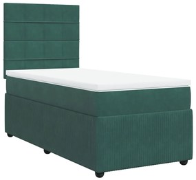 Cama com molas/colchão 100x200 cm veludo verde-escuro