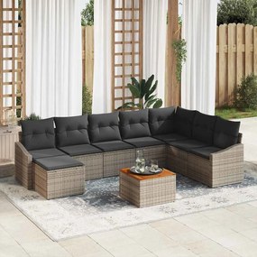 vidaXL Conjunto de Sofá de Jardim de 9 Peças com Almofadas Cinza Rattan PE Acácia