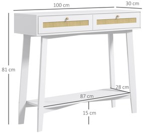Mesa Consola para Entrada Mesa de Entrada com 2 Gavetas de Desenho de Vime para Sala Corredor 100x30x81 cm Branco