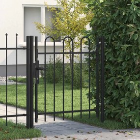 vidaXL Portão de vedação individual com topo arqueado aço 1x1m preto